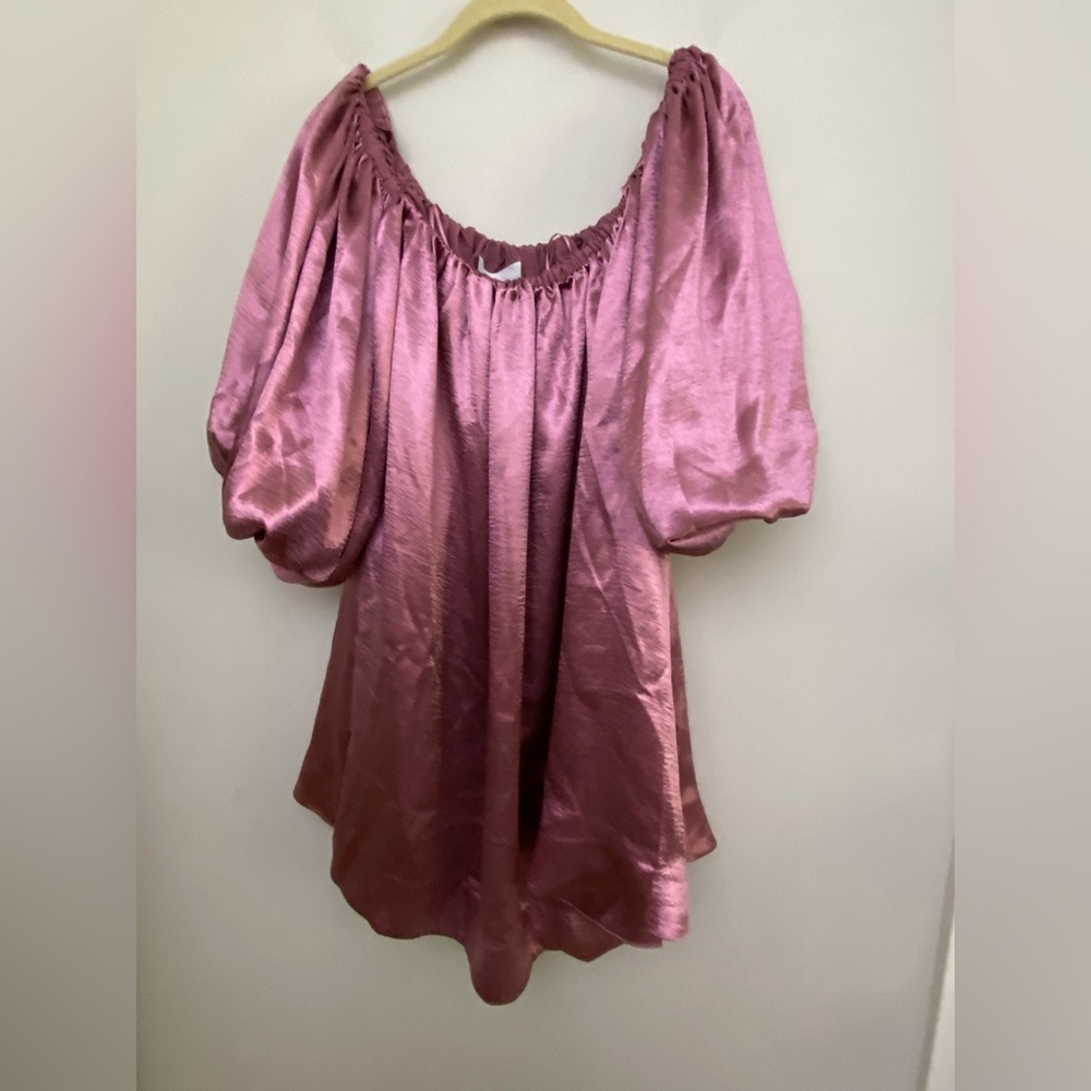 Anthropologie Mare Mare Off-The-Shoulder Puff-Sleeve Shine Mini Dress MP PM new - Picture 7 of 7